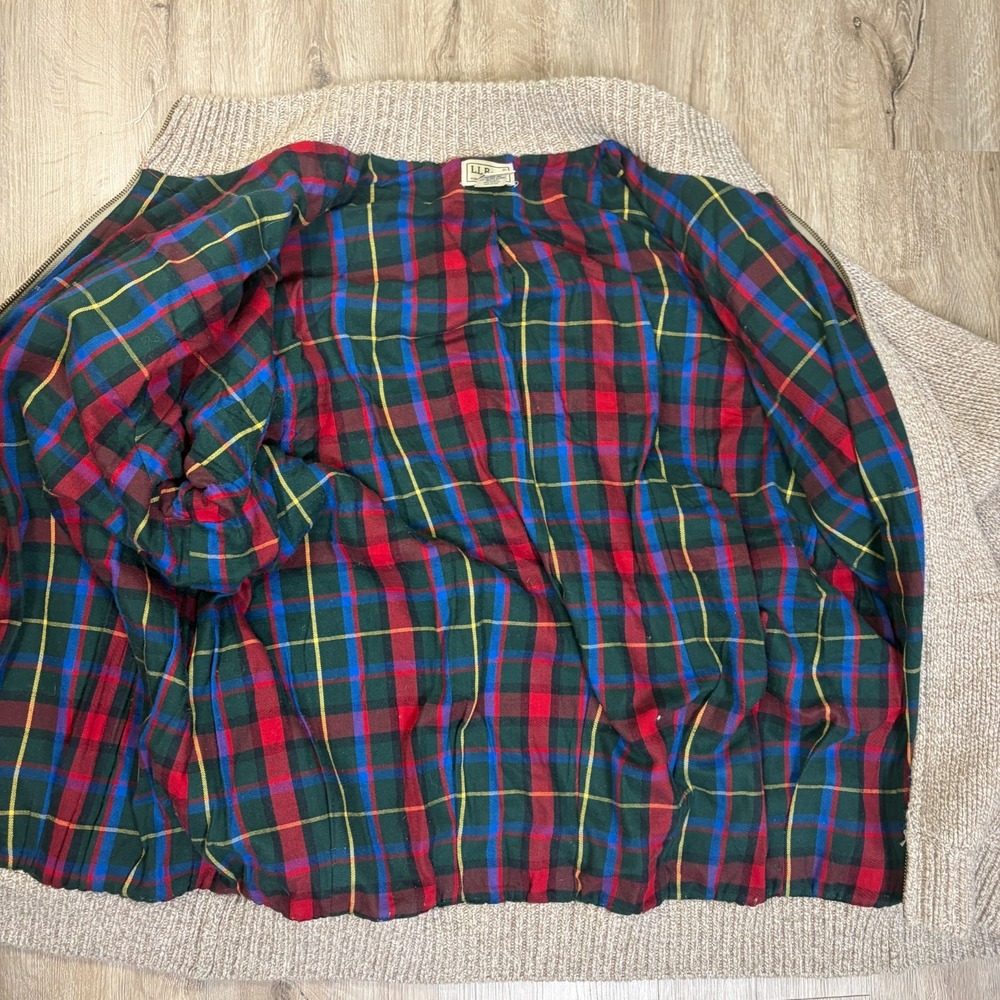 LL Bean Men's Classic Ragg Wool Sweater XL Brown Full Zip Flannel Lined